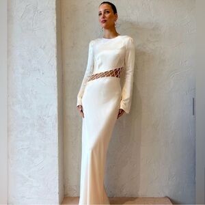 Shona Joy Arienzo Asymmetrical Lace Up Maxi Dress in Cream